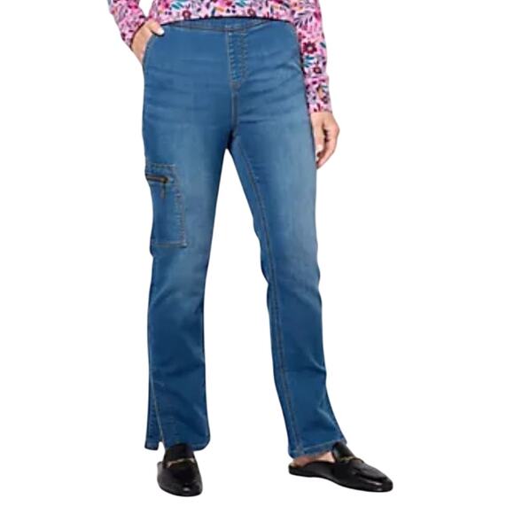 Denim & Co. Adaptive Comfy Knit Patch Pocket Jean, Medium Wash, Size XL, NWT - Picture 2 of 7